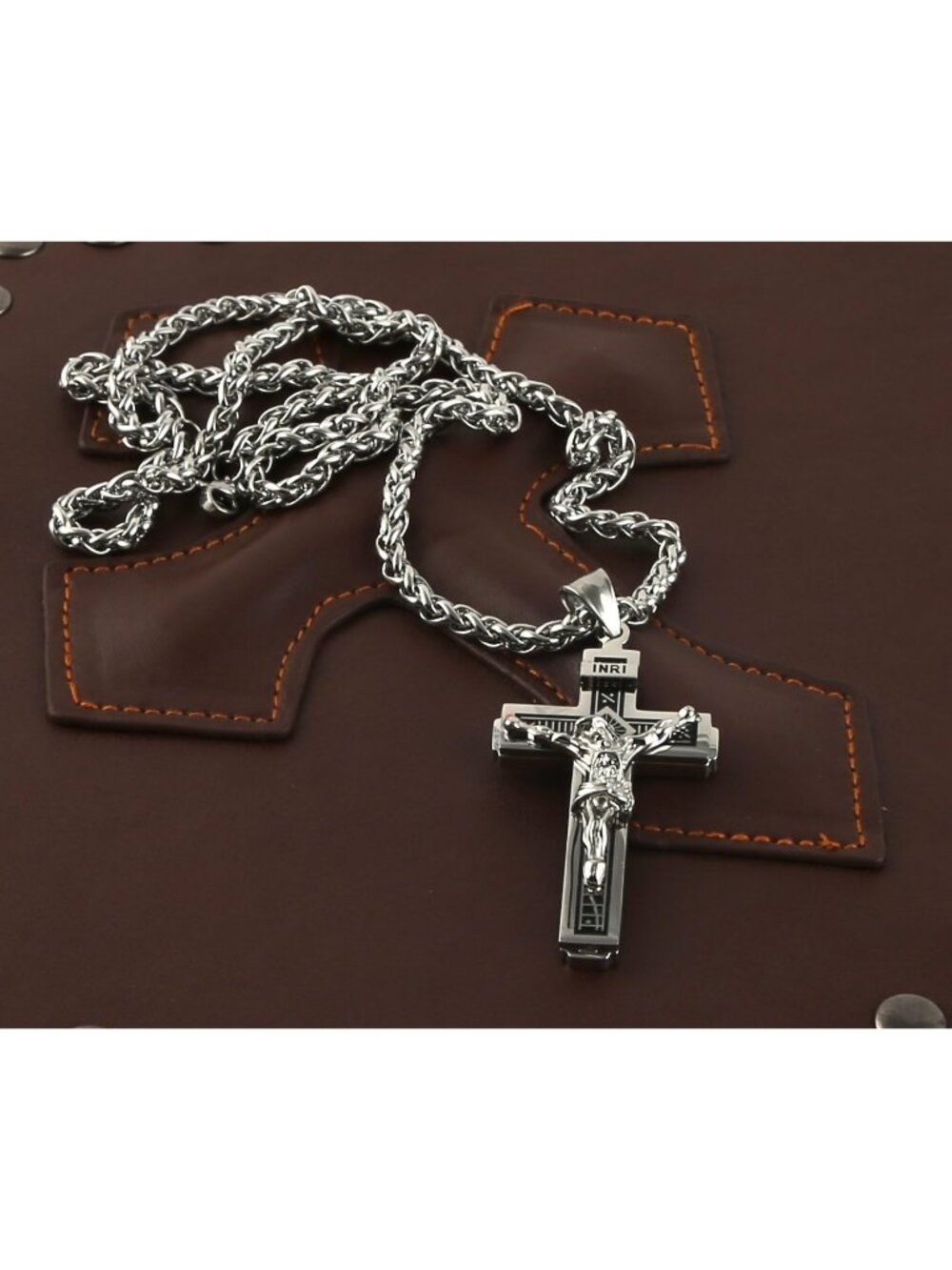 Men's Silver Stainless Steel Religious Catholic Christ Crucifix Cross Pendant - Picture 6 of 6